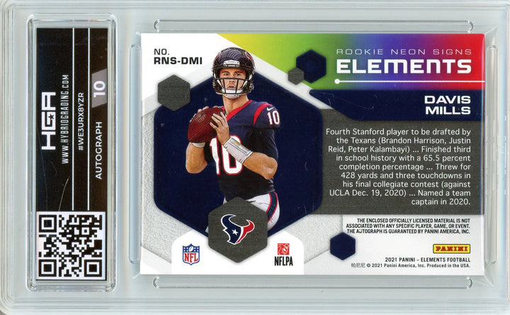 Davis Mills Autographed 2021 Panini Elements Rookie Neon Signs Material Card #RN