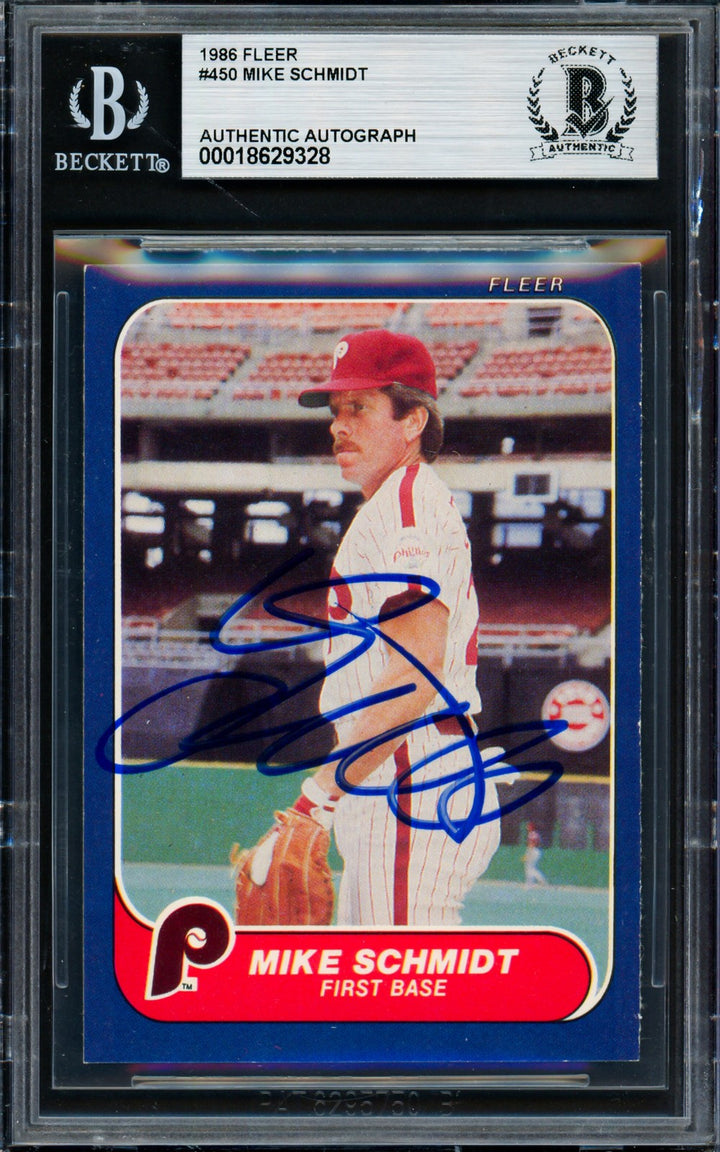 Mike Schmidt Signed 1986 Fleer Card 450 Philadelphia Phillies Beckett #18629328