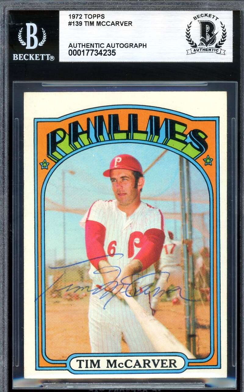 Tim McCarver Beckett BAS Vintage Signed 1972 Topps Autograph