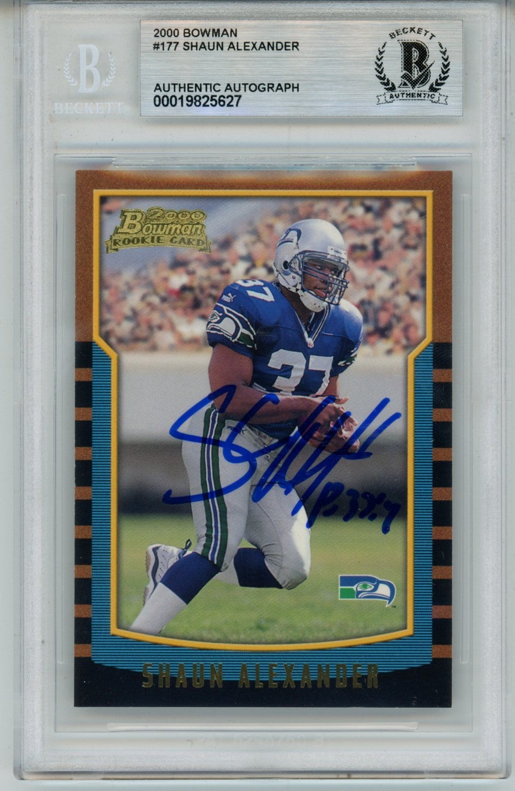 Shaun Alexander Autographed 2000 Bowman #177 Trading Card Slab Beckett 57112