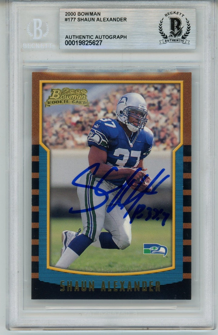 Shaun Alexander Autographed 2000 Bowman #177 Trading Card Slab Beckett 57112