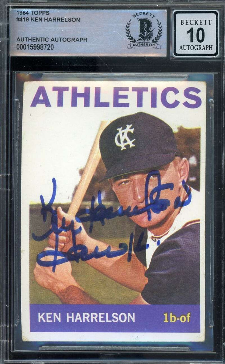 Ken Hawk Harrelson Gem Mint 10 Beckett BAS Signed 1964 Topps Rookie Autograph