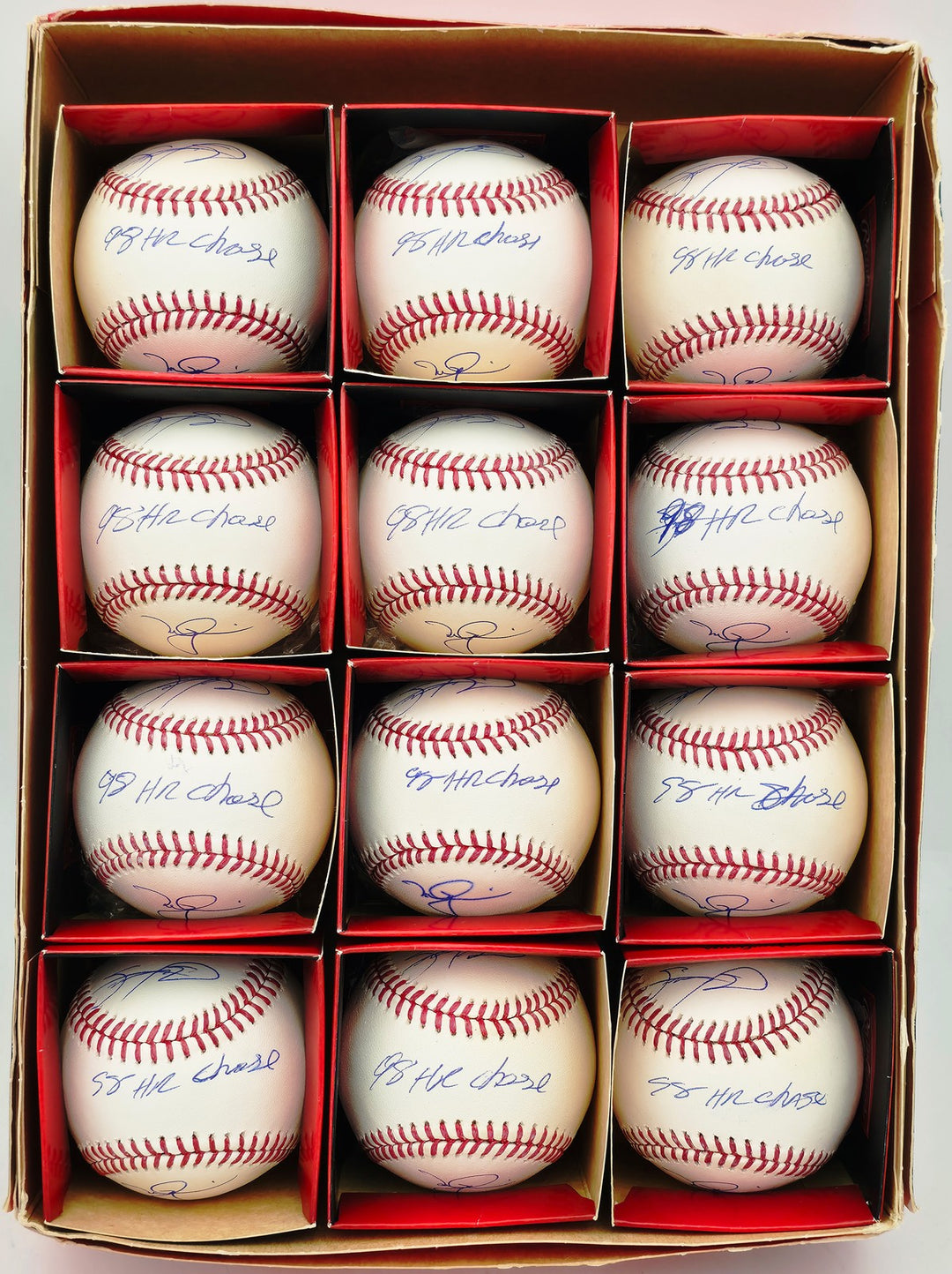 Mark McGwire & Sosa Signed 12 Baseball Lot "98 HR Chase" BAS Witness Damaged