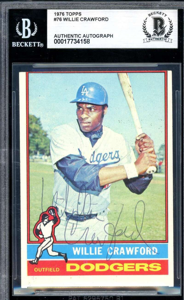 Willie Crawford Beckett BAS Vintage Signed 1976 Topps Autograph