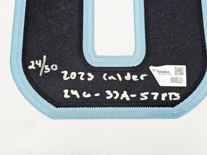 Kraken Matty Beniers Auto White Adidas Jersey Size 54 2023 Calder #/50 Fanatics