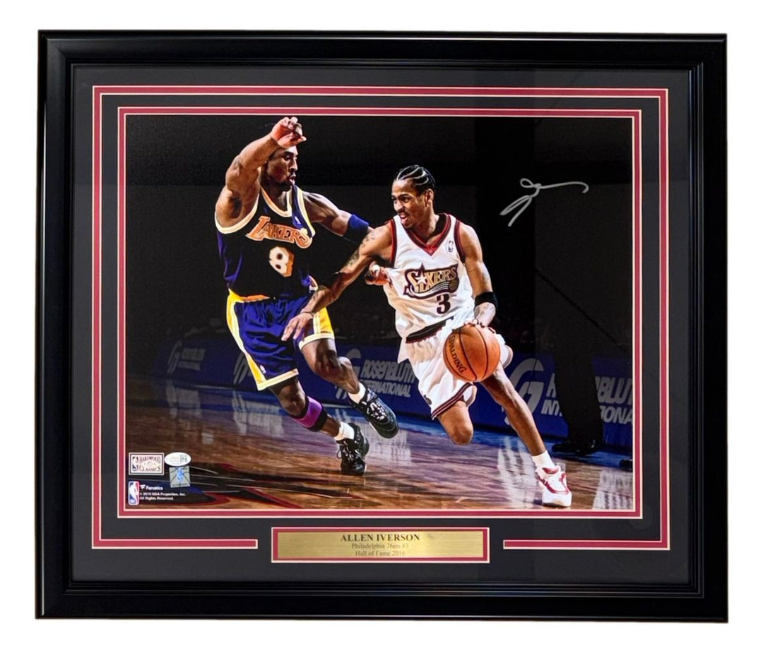 Allen Iverson Signed Framed 16x20 76ers vs Kobe Bryant Photo JSA QR