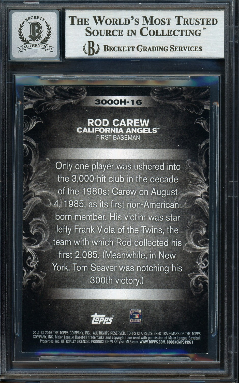 Rod Carew Auto 2016 Topps 3000 Hit Club Card 3000H-16 California Angels Sig 10