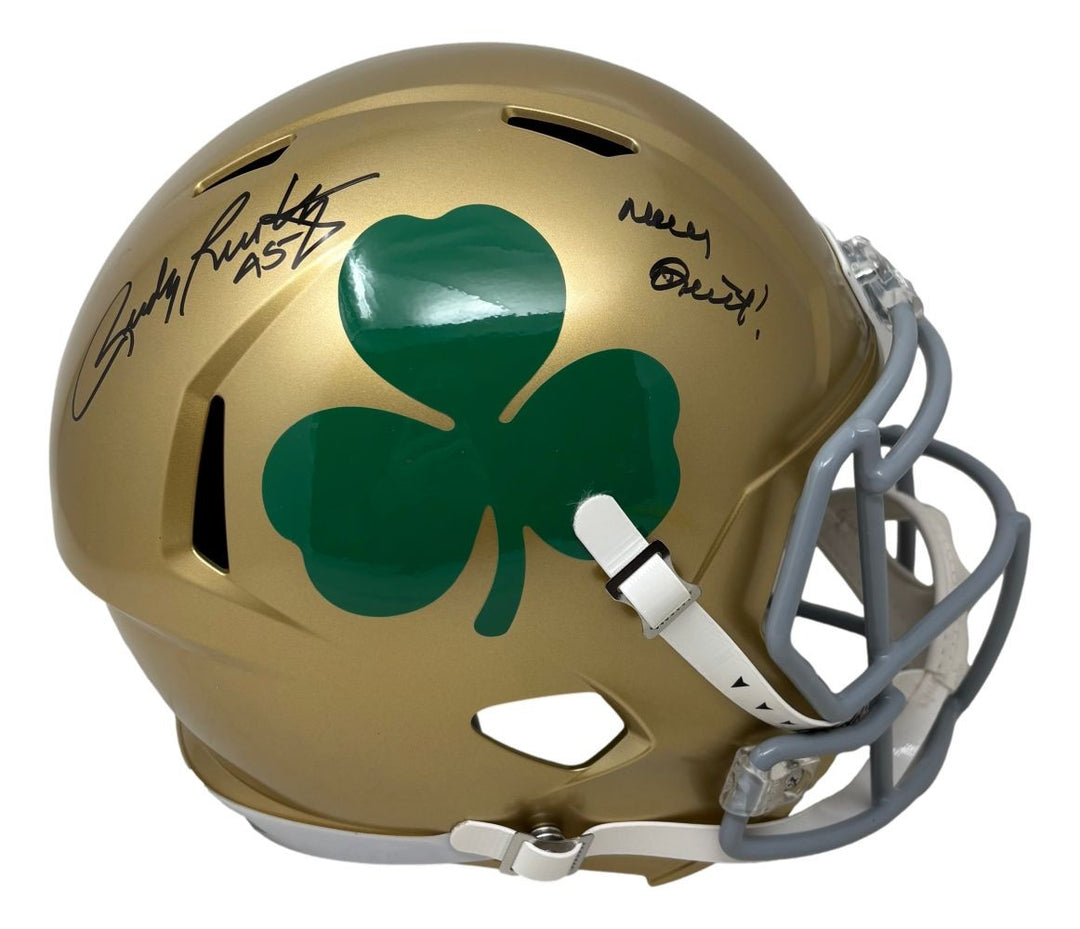 Rudy Ruettiger Signed Notre Dame FS Shamrock Rep Speed Helmet Never Quit JSA QR