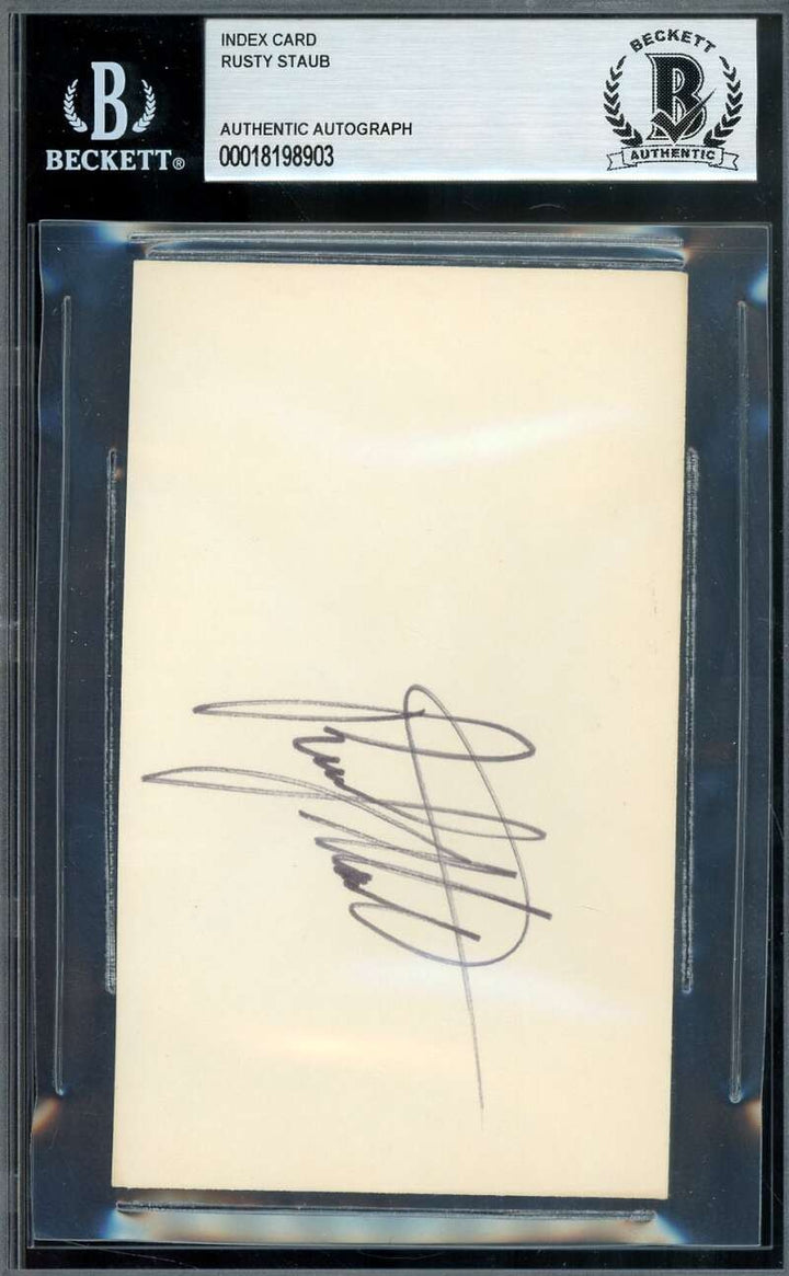 Rusty Staub Beckett BAS Signed 3x5 Index Card Autograph