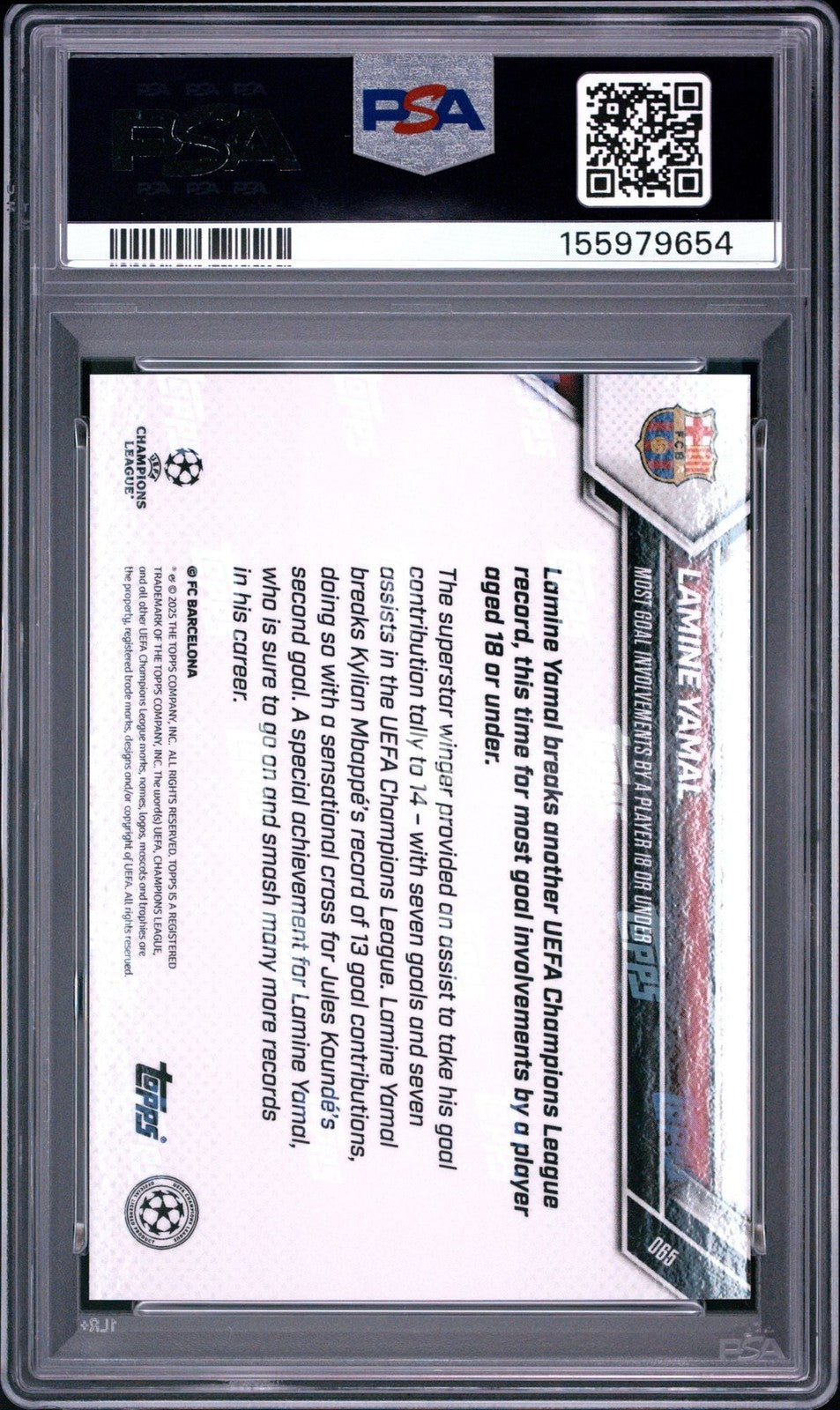 Graded 2025 Topps Now UCL Lamine Yamal #65 Soccer Card PSA 10 Gem Mint