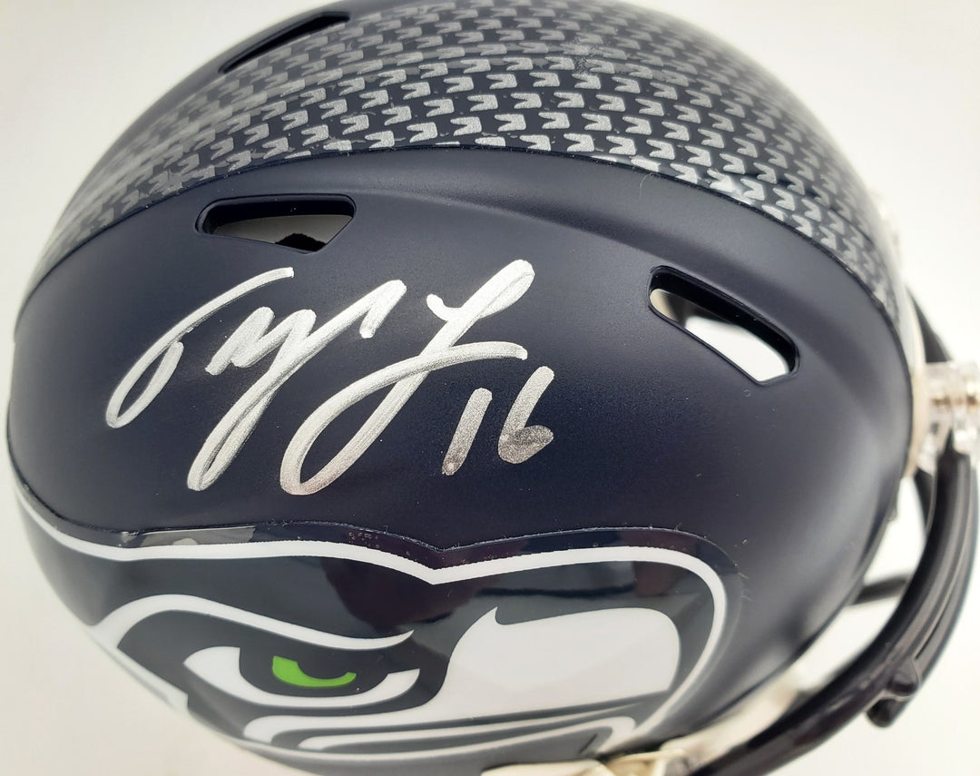 Tyler Lockett Signed Seattle Seahawks Speed Mini Helmet In Silver MCS Holo