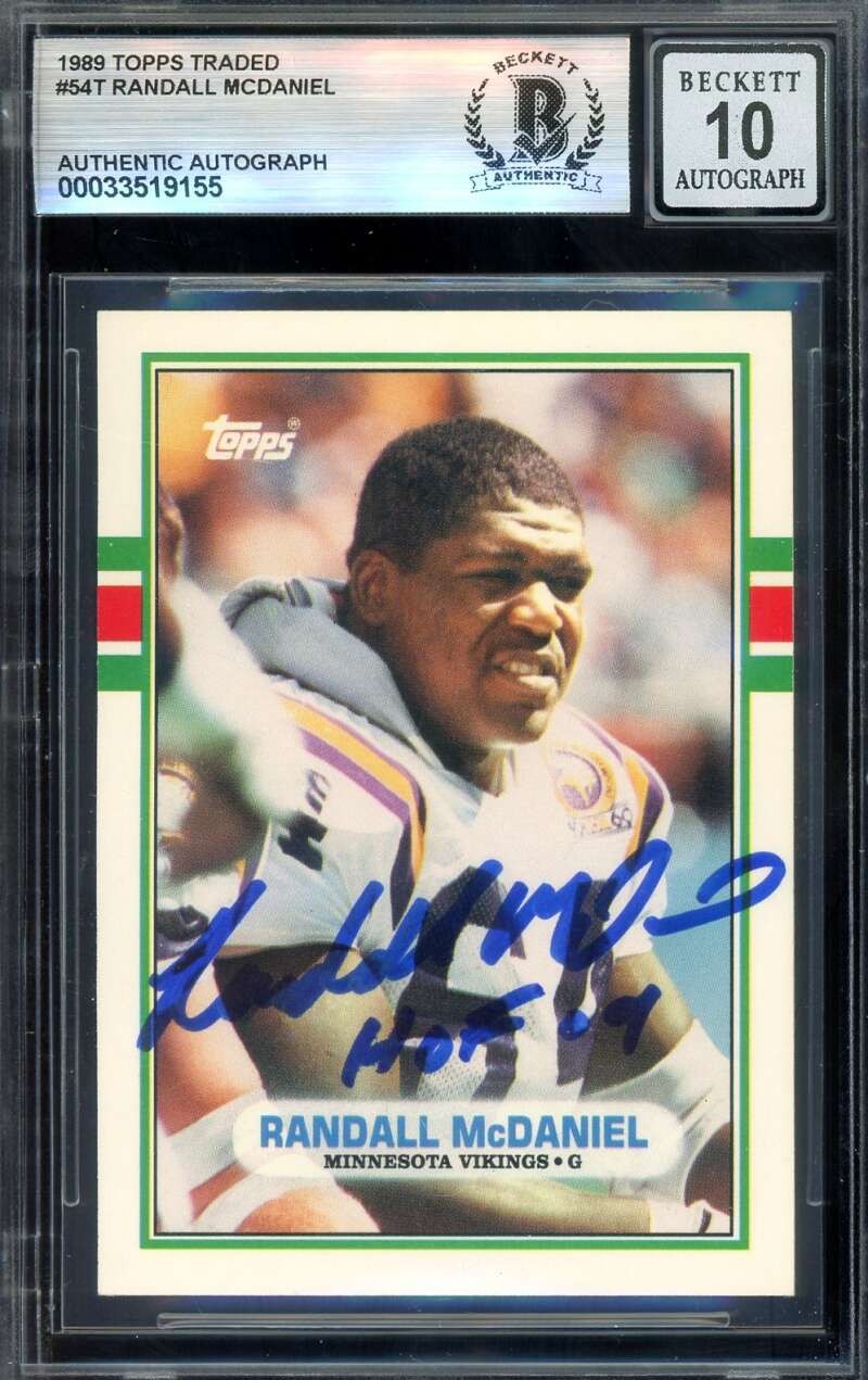Randall McDaniel Gem Mint 10 Beckett BAS Signed 1989 Topps Traded Rookie Autogra