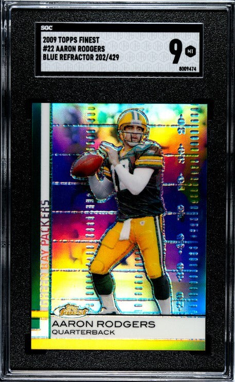 Aaron Rodgers 2009 Topps Finest Blue Refractor Card #22-/429- SGC Graded 9 Mint