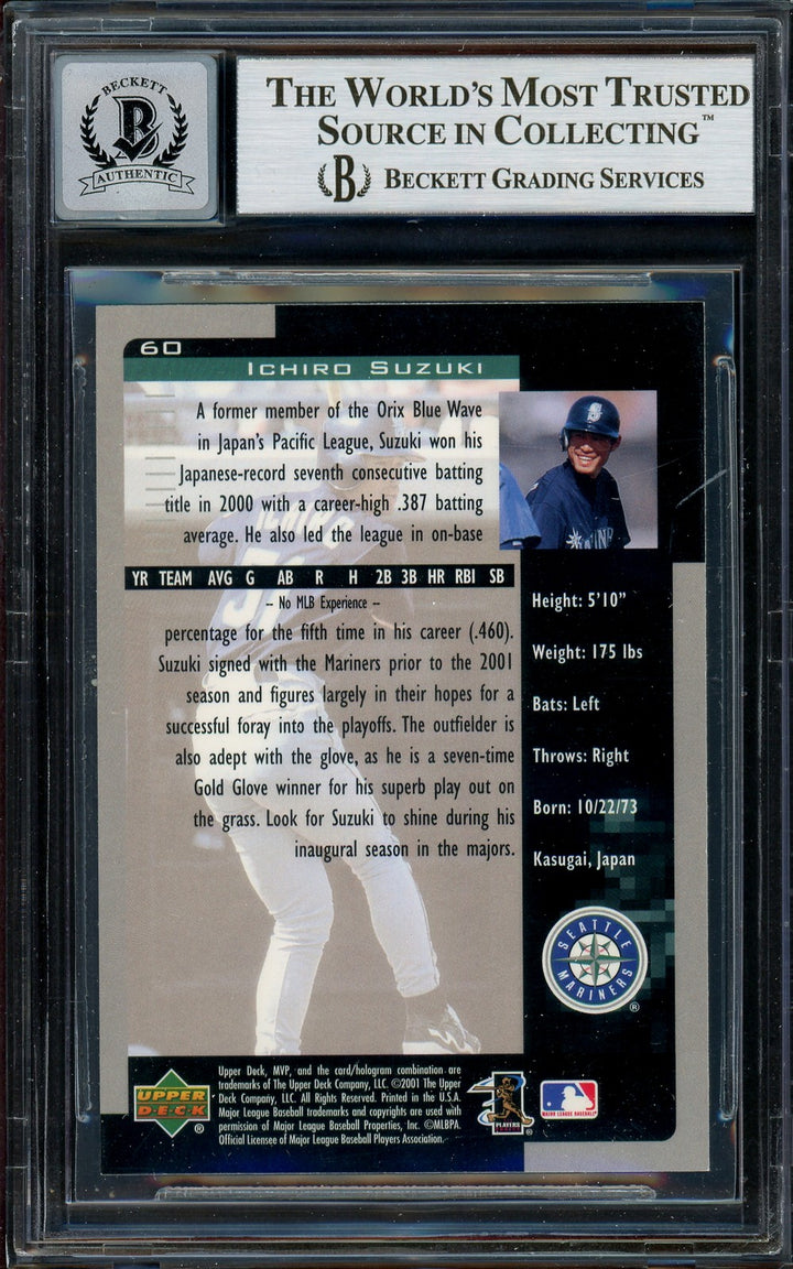 Ichiro Suzuki Auto 2001 Upper Deck MVP RC 60 Mariners Auto 10 Auto Beckett