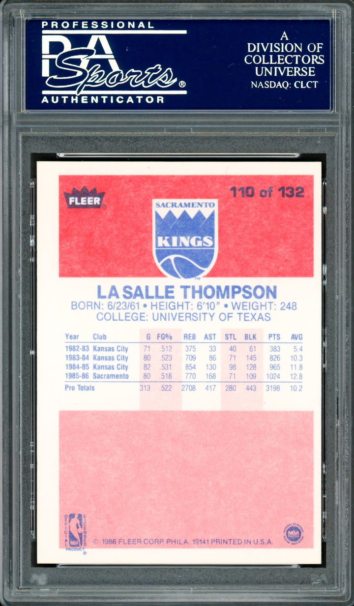 LaSalle Thompson Signed 1986-87 Fleer Card 110 Kings PSA/DNA #83717096