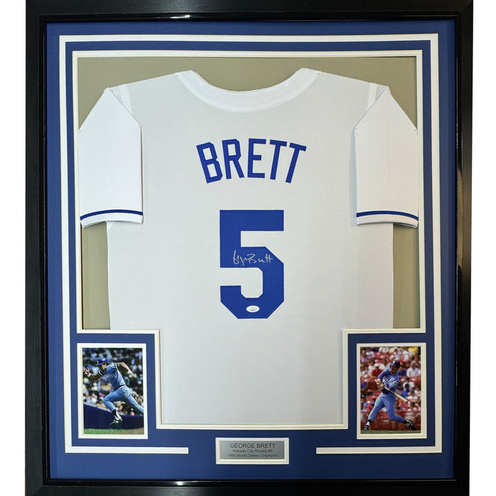 Framed Autographed/Signed George Brett 35x39 Kansas City White Jersey JSA COA