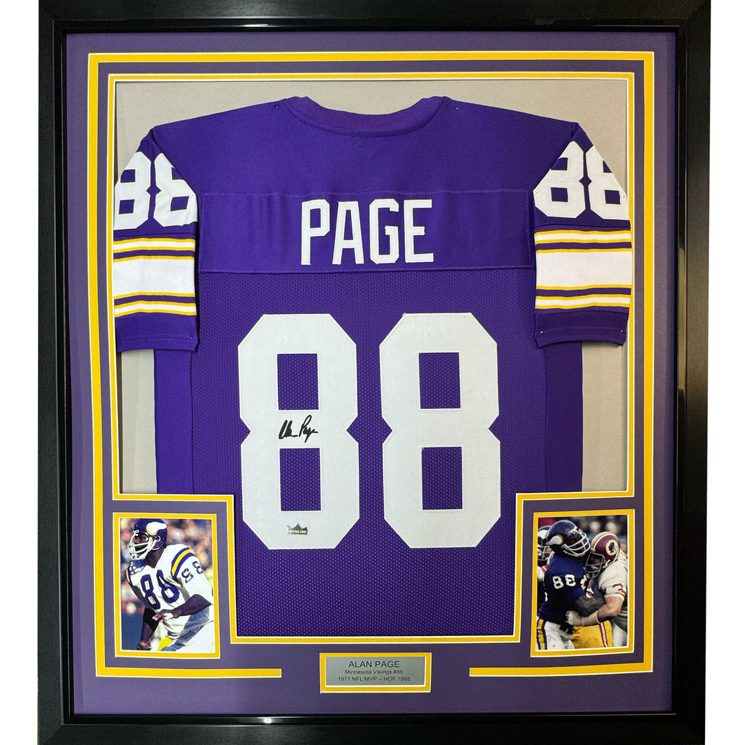 Framed Facsimile Autographed Alan Page 35x39 Minnesota Purple Reprint Jersey