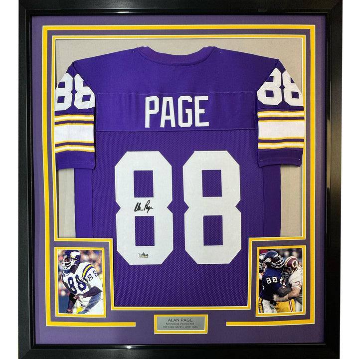 Framed Facsimile Autographed Alan Page 35x39 Minnesota Purple Reprint Jersey