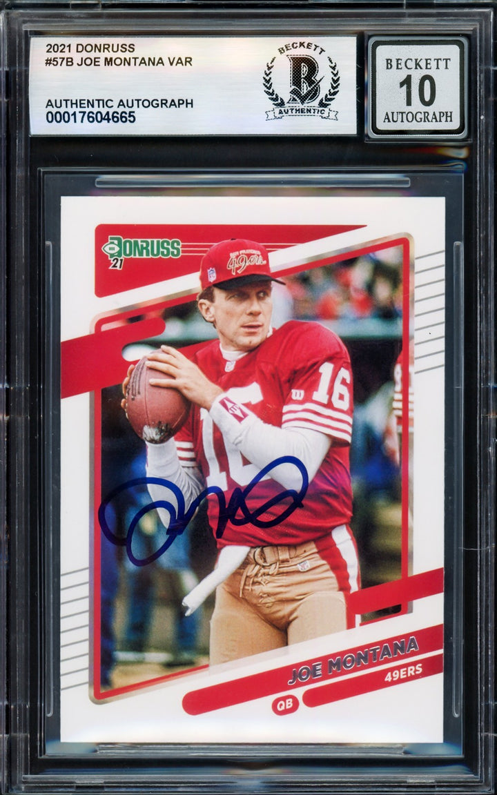 Joe Montana Signed 2021 Donruss Card 57B San Francisco 49ers Auto GM 10 Beckett