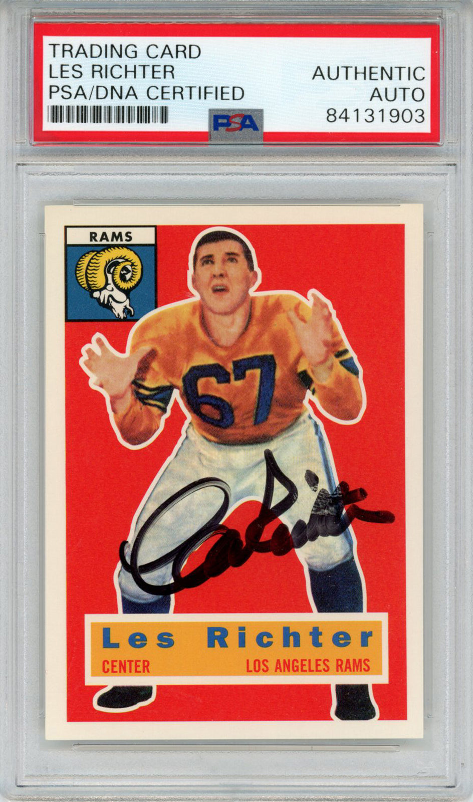 Les Richter Autographed 1956 Topps #30 Trading Card PSA Slab 43632