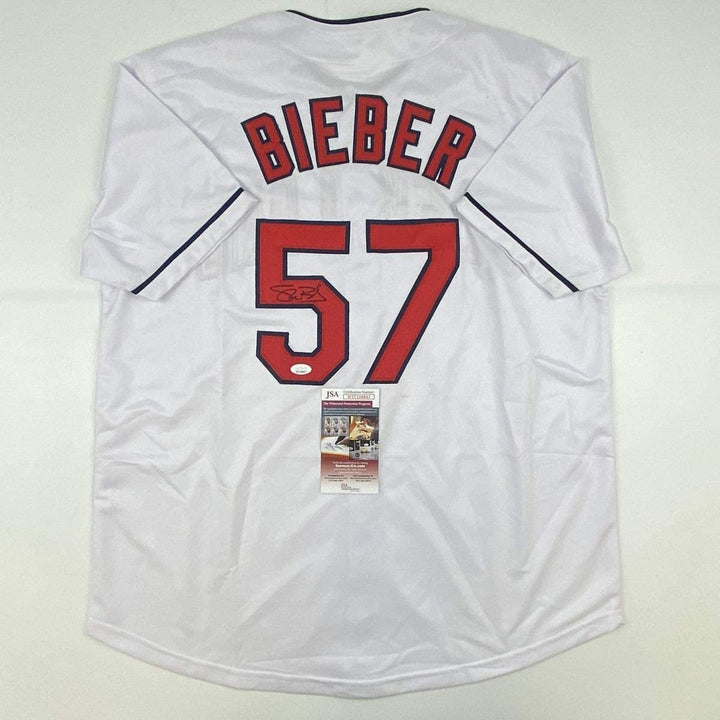Autographed/Signed SHANE BIEBER Cleveland White Jersey JSA COA Auto