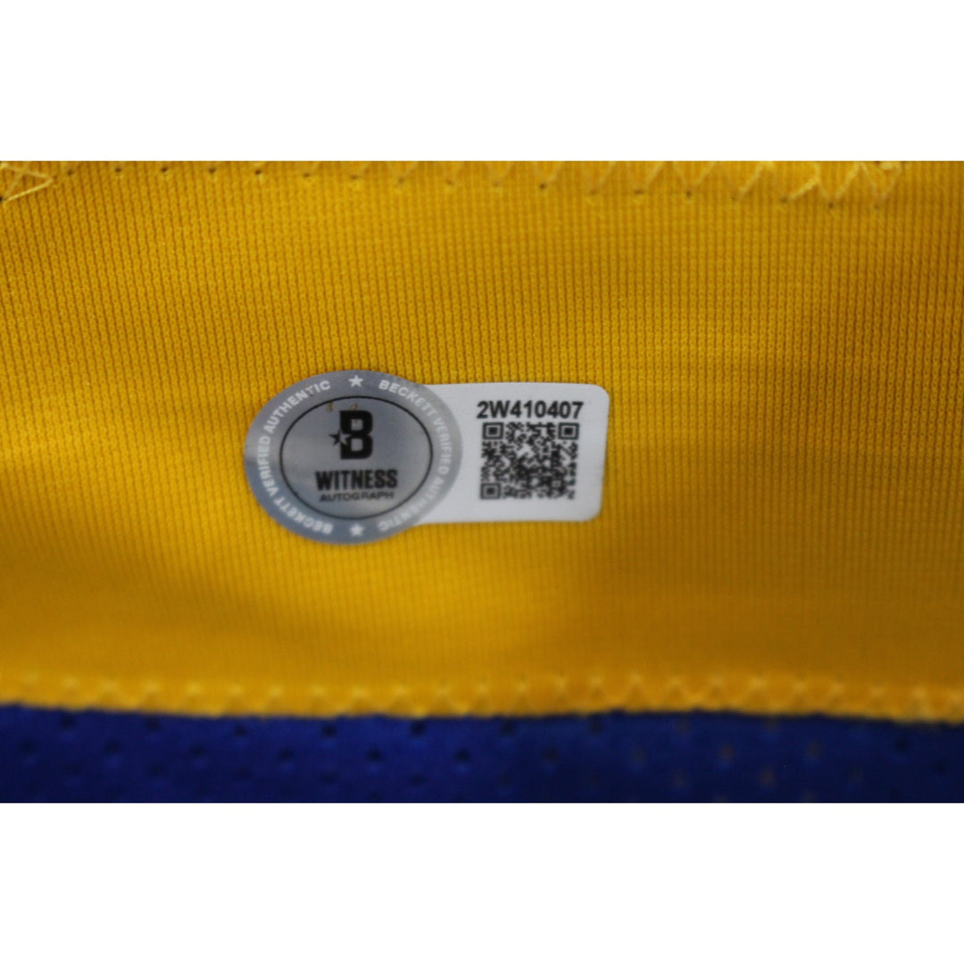 Marshall Faulk Autographed XL Pro Style TB Blue Jersey Beckett Witness 49285