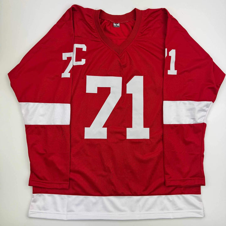 Autographed/Signed Dylan Larkin Detroit Red Hockey Jersey Beckett BAS COA