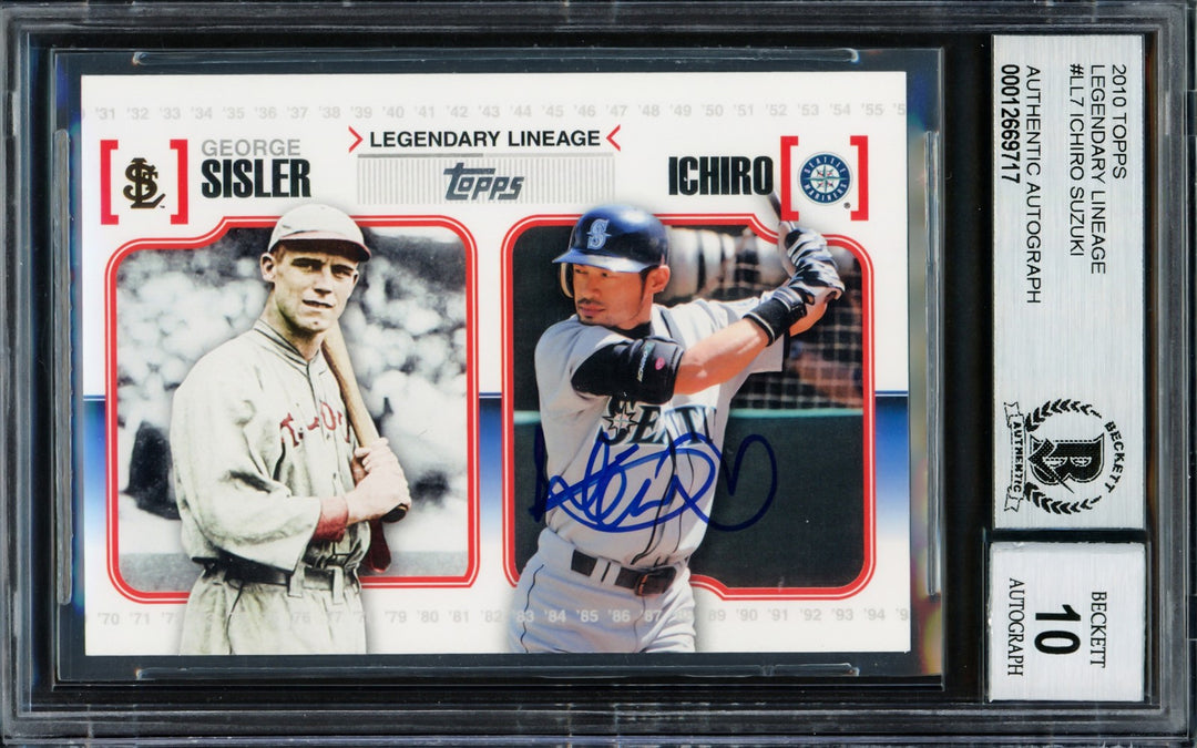 Ichiro Suzuki Auto 2009 Topps Legendary Lineage Card LL7 Sig 10 Sisler BAS