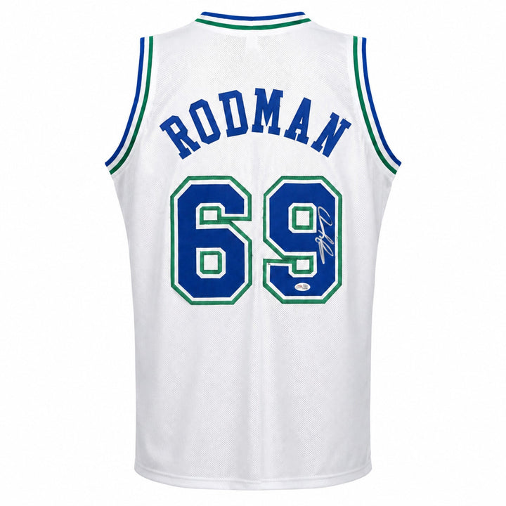 Dallas Mavericks Dennis Rodman Signed White Jersey JSA QR