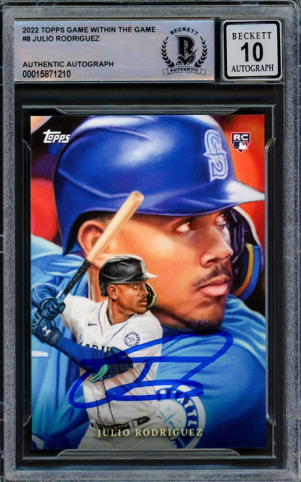 Julio Rodriguez Auto 2022 Topps Gamehin The Game RC 8 Mariners Auto 10 Beckett