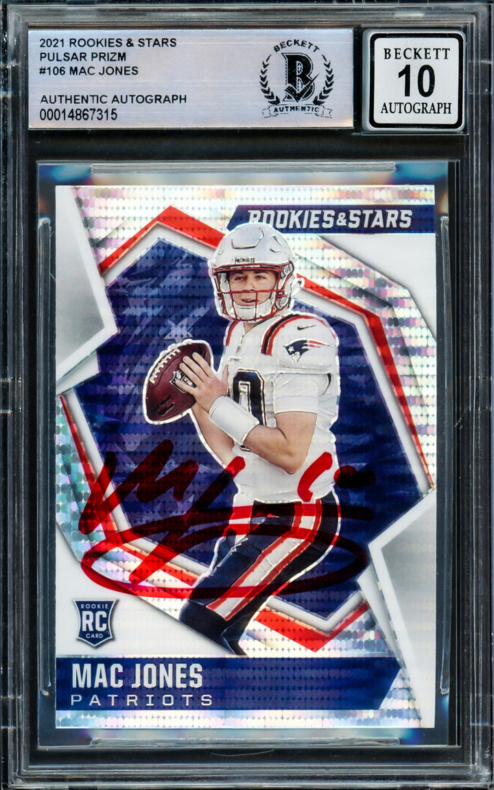 Mac Jones Auto 2021 Panini Rookie Stars Silver Pulsar Prizm RC 106 Sig 10 BAS