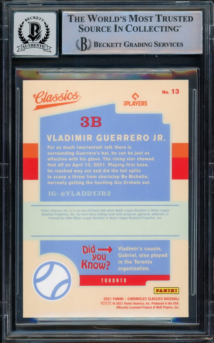 Vladimir Guerrero Jr. Signed 2021 Panini Classics Card #13 Toronto Blue Jays