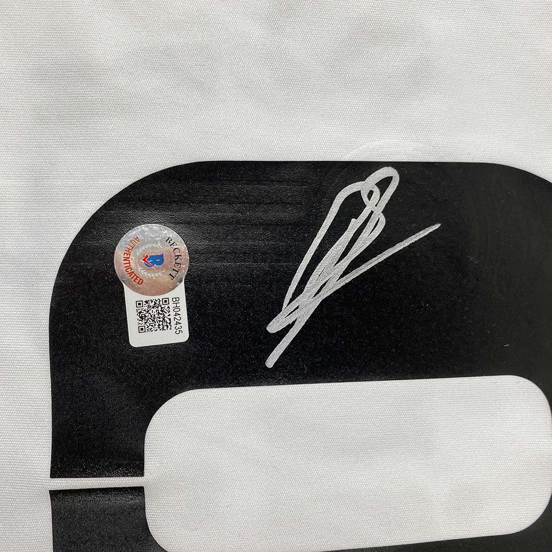 Framed Autographed/Signed Karim Benzema 35x39 2022-23 White Jersey BAS COA