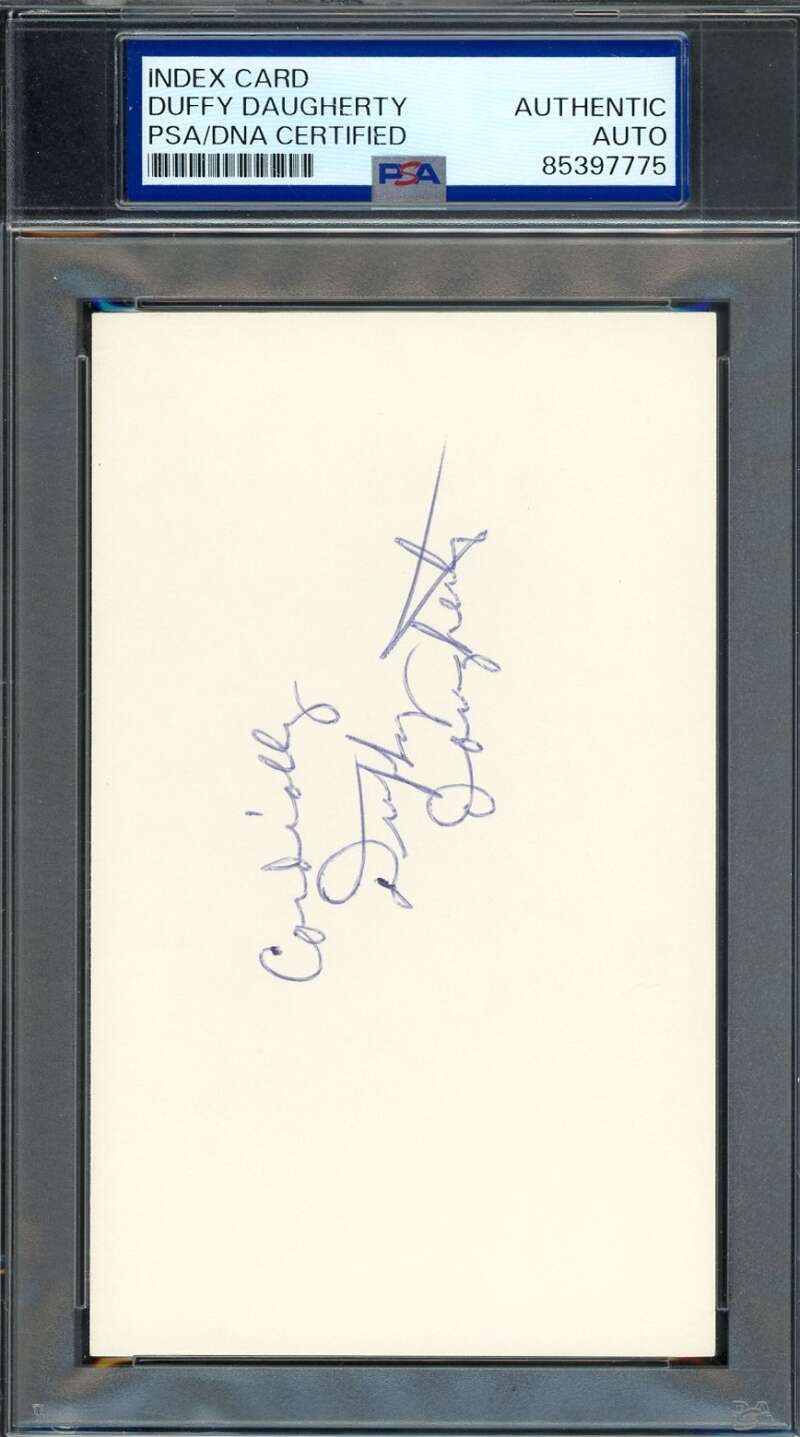 Duffy Daugherty PSA DNA Autographed 3x5 Index Card Michigan State Signed