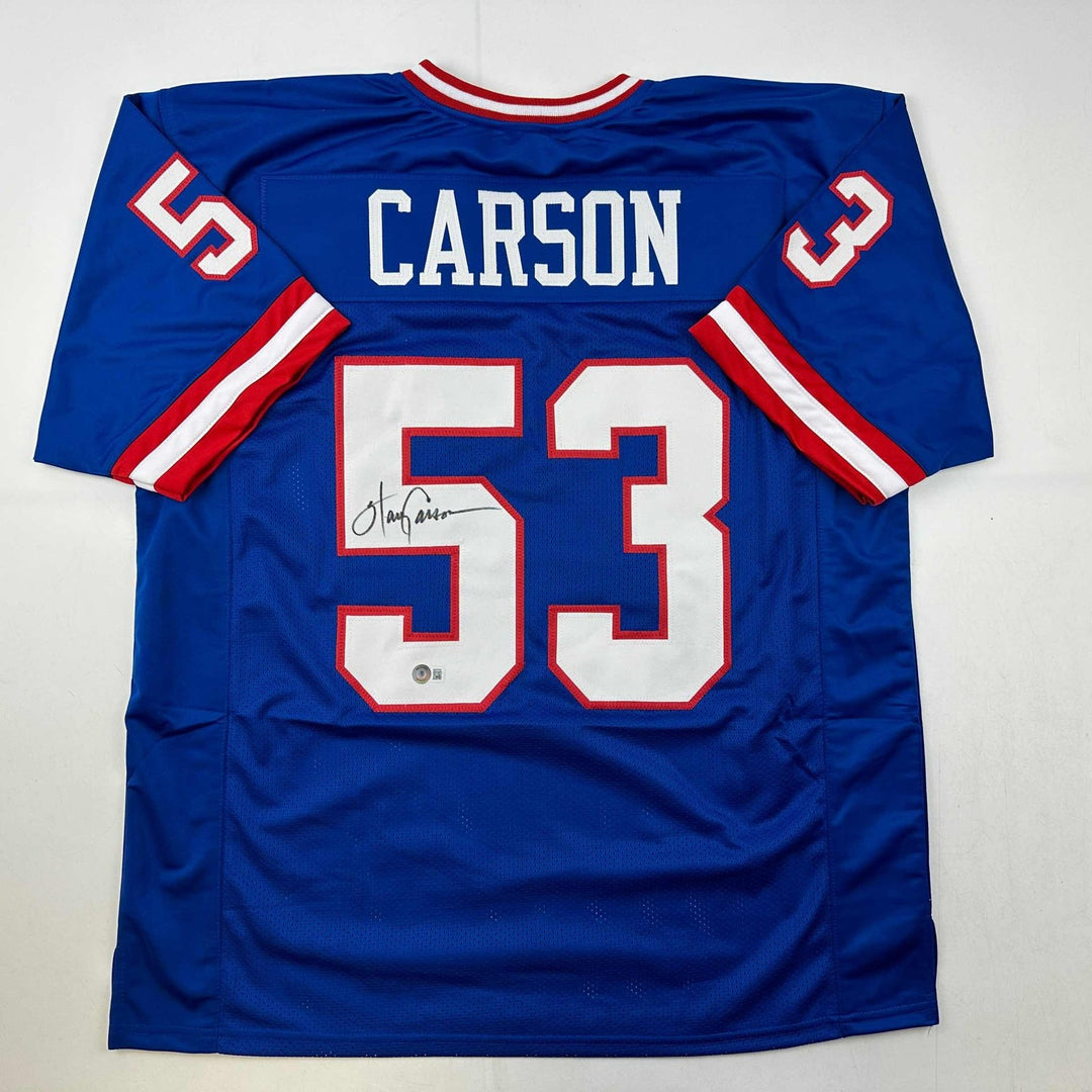 Autographed/Signed Harry Carson New York Blue Jersey Beckett BAS COA