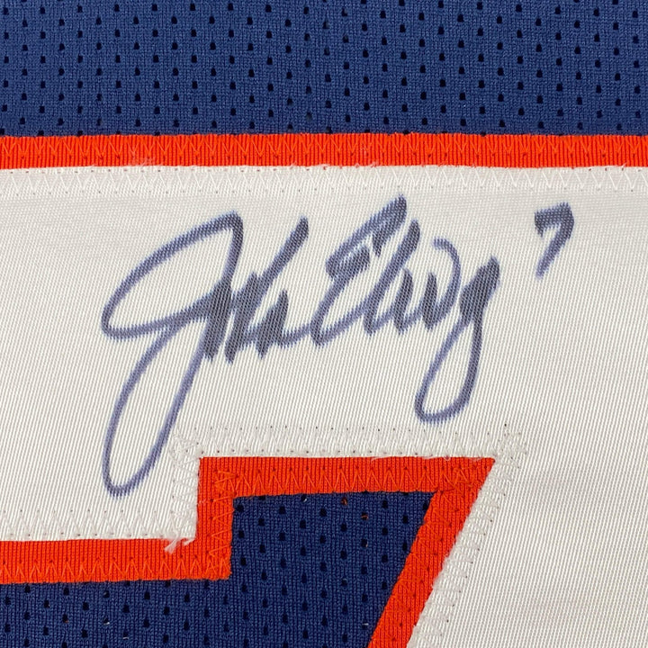 Autographed/Signed John Elway Denver Blue Football Jersey JSA COA Auto