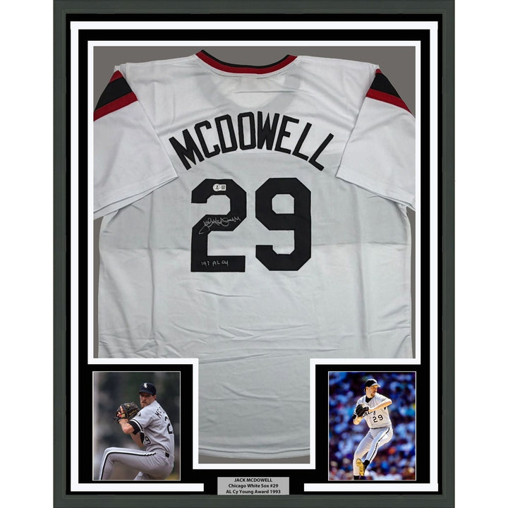 Framed Autographed/Signed Jack McDowell 35x39 Chicago White Jersey BAS COA