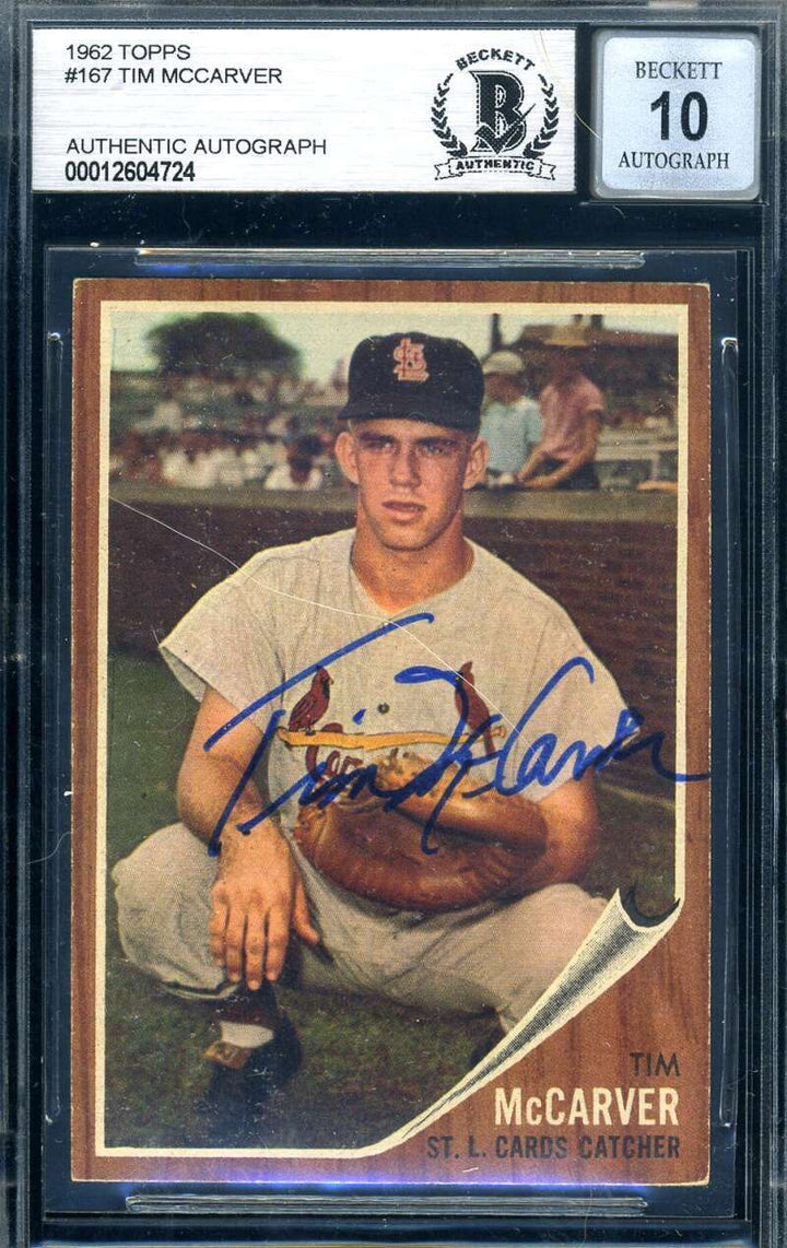 Tim McCarver Beckett Gem Mint 10 Signed 1962 Topps Autograph