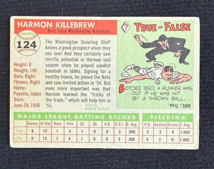 1955 Topps #124 Harmon Killebrew RC VG+ Washington Senators HOF Twins Rookie