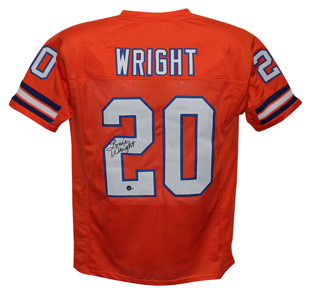 Louie Wright Autographed/Signed Pro Style Orange XL Jersey Beckett 36569