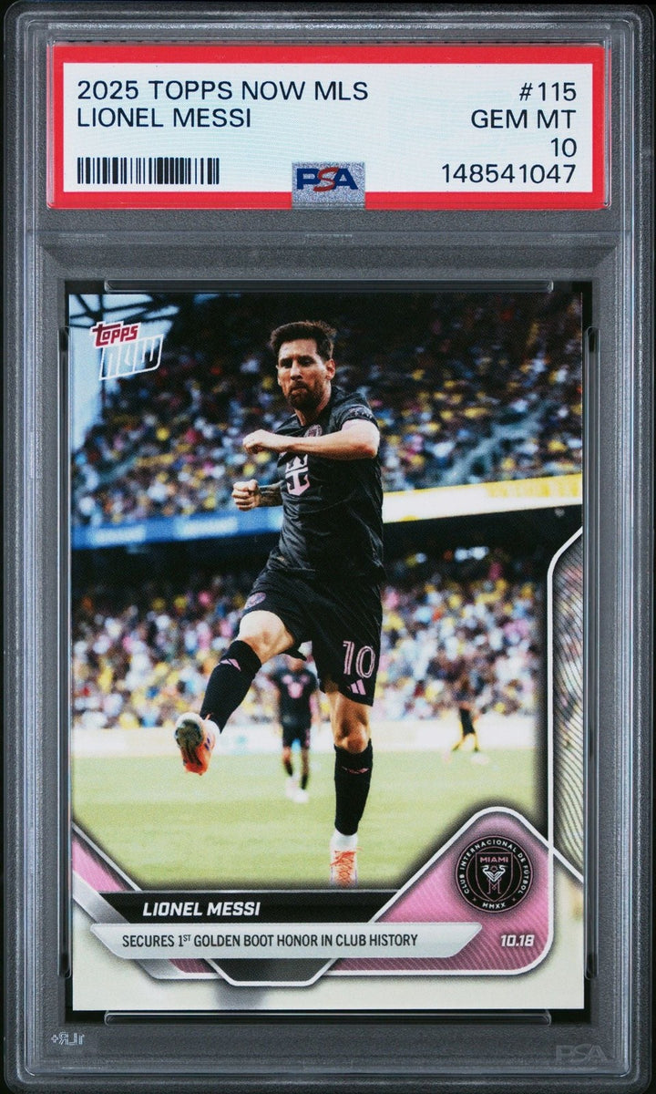 Graded 2025 Topps Now MLS Lionel Messi #115 1st Golden Boot Card PSA 10
