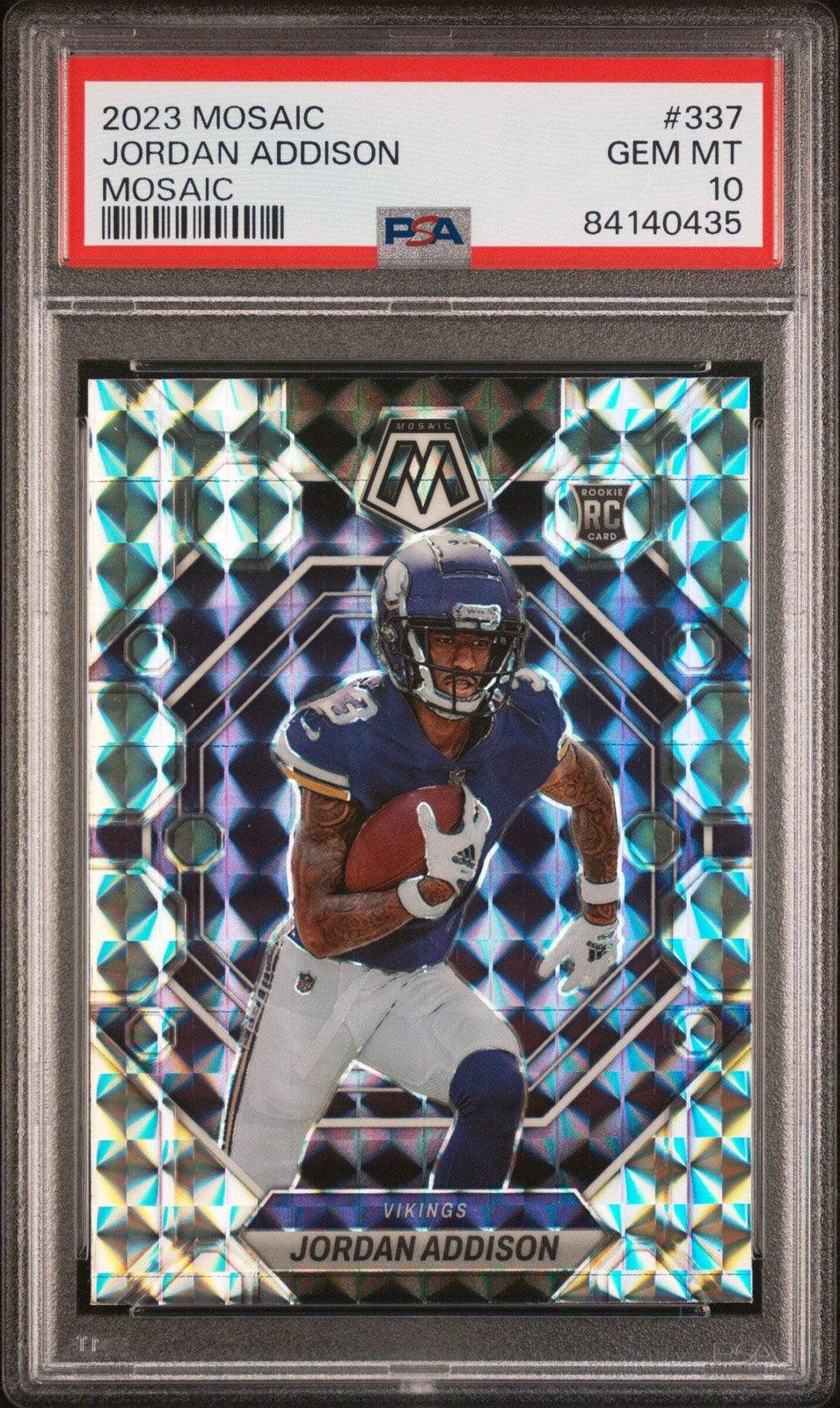 Graded 2023 Panini Mosaic Jordan Addison #337 Mosaic Rookie Football Card PSA 10