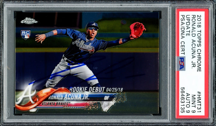 Ronald Acuna Jr Signed 2018 Topps Chrome Update RC HMT31 PSA 9 Sig 9 PSA/DNA
