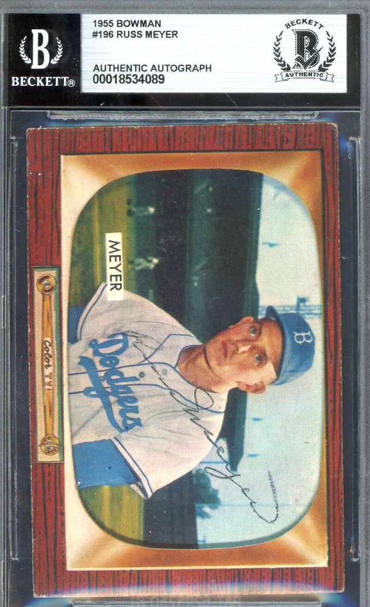Russ Meyer Beckett BAS Signed 1955 Bowman Autographed Dodgers