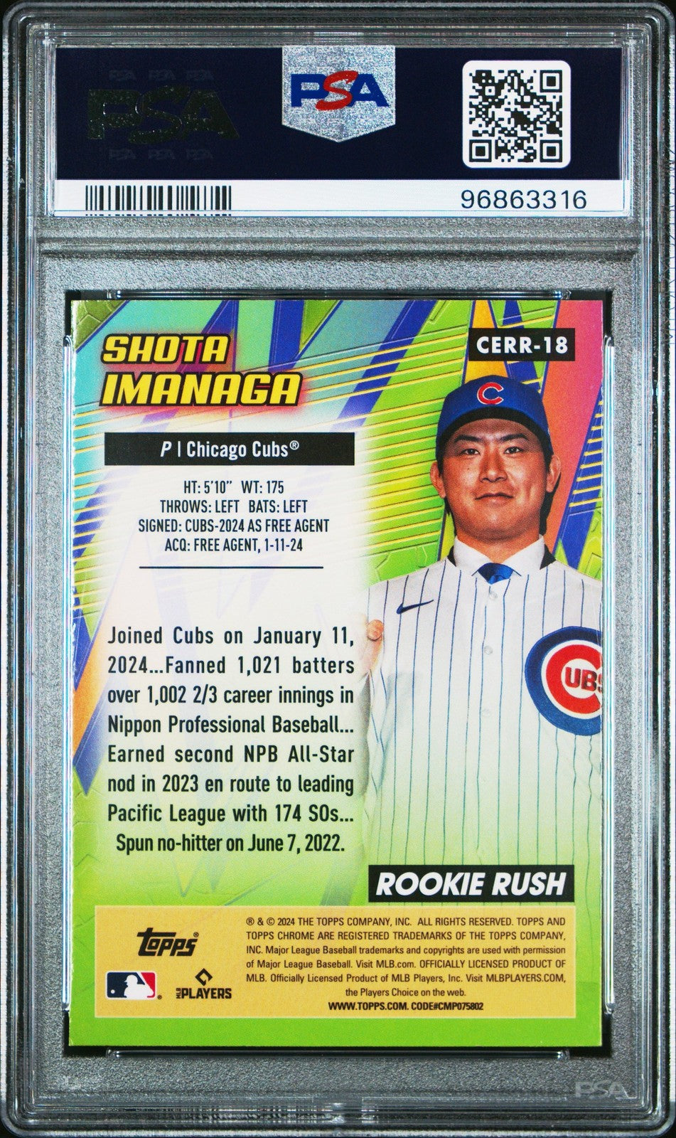 Graded 2024 Topps Chrome Shota Imanaga #18 All Etch Rookie Card PSA 10