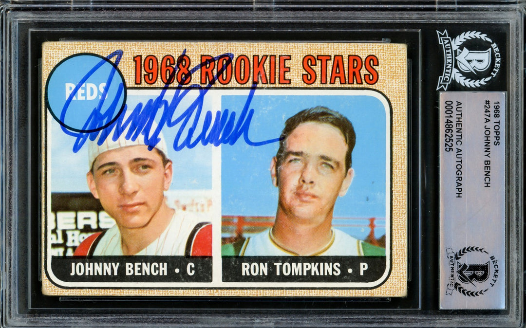 Johnny Bench Signed 1968 Topps RC 247 Reds (Off Condition) Beckett #14862525