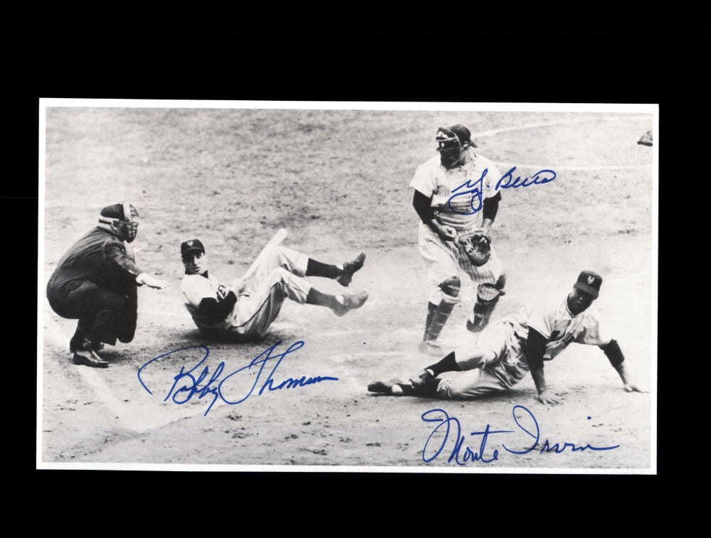 Thomson Berra Irvin PSA DNA Signed by 3 4x7 Photo Autograph