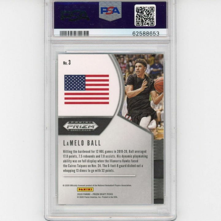 Graded 2020-21 Panini Prizm DP LAMELO BALL #3 Rookie RC Basketball Card PSA 10