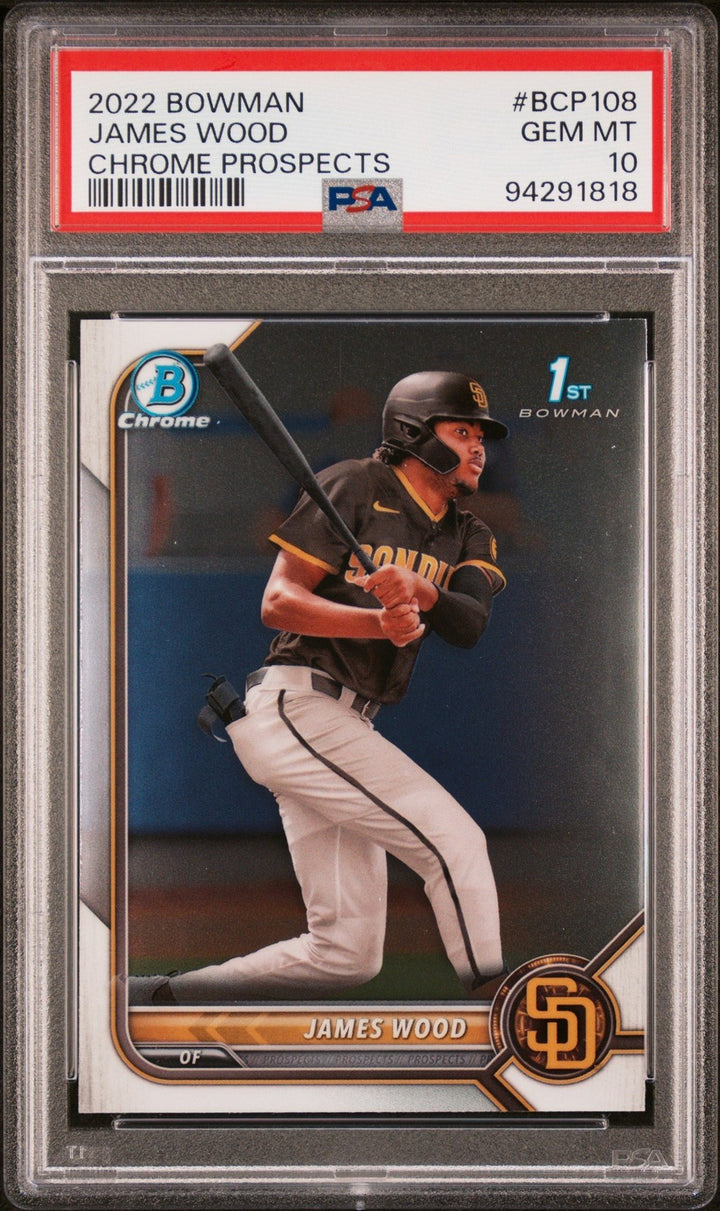 Graded 2022 Topps Bowman James Wood #BCP108 Chrome Prospects RC Card PSA 10