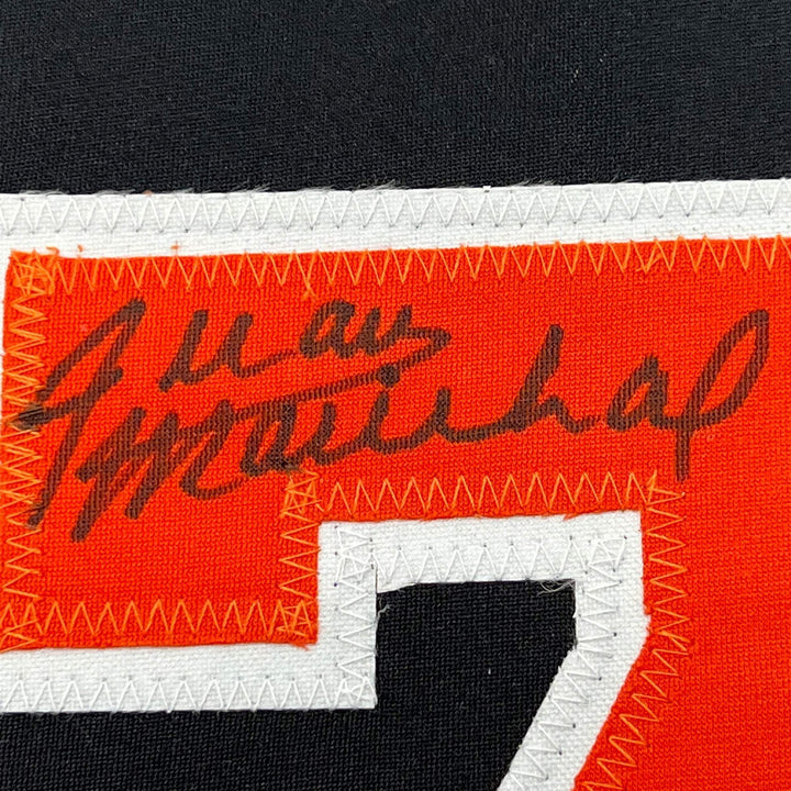 FRAMED Autographed/Signed JUAN MARICHAL 33x42 Black Baseball Jersey JSA COA